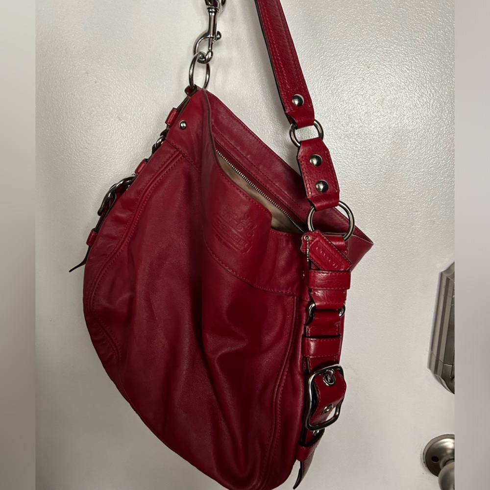 Coach large Red Leather Zoe Hobo Handbag. G0982-F12669
